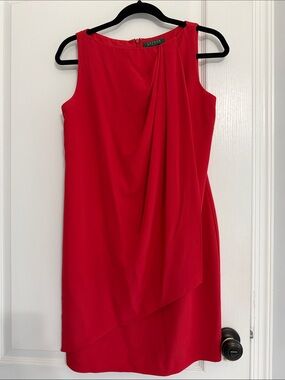 Lauren Ralph Lauren Red Sleeveless Draped Cocktail Dress